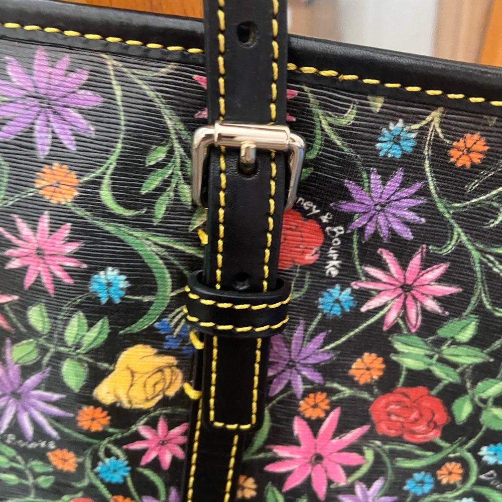 Dooney & Bourke Black Floral Multi-Color Leather Trim Tote - Picture 5 of 5